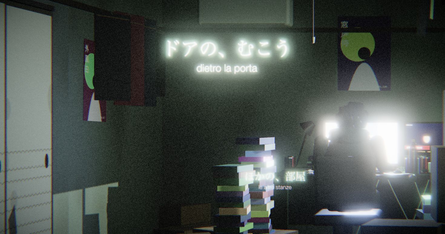 Hikikomori by Massimo Scognamiglio: a boy facing screens in a lit room, with the phrase on twenty-four hours