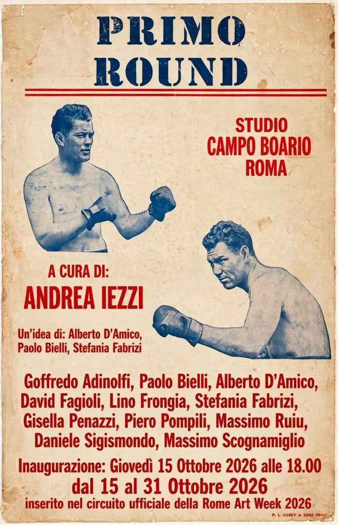 Poster for the Primo Round group exhibition at Studio Campo Boario in Rome